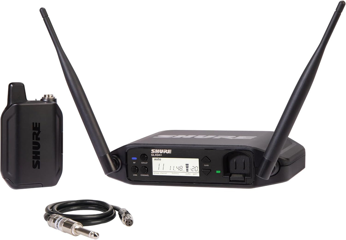 Shure GLXD14+ Dual Band Pro Digital Wireless System for Guitar and Bass - 12-Hour Battery Life, 100 ft Range | Includes 1/4" Jack Instrument Cable & Single Channel Receiver (GLXD14+-Z3)
