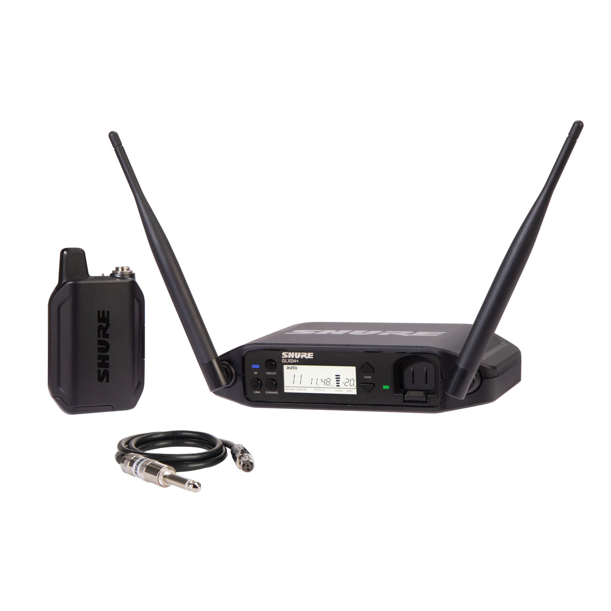 Shure GLXD14R+ Dual Band Pro Digital Wireless System for Guitar and Bass - 12-Hour Battery Life, 100 ft Range | Includes 1/4" Jack Instrument Cable & Single Channel Rack Mount Receiver (GLXD14R+-Z3)