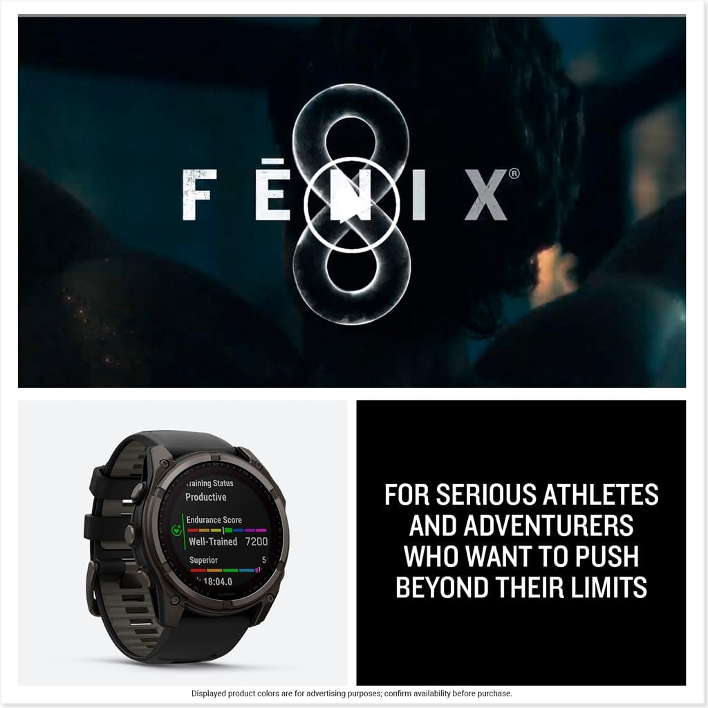 Garmin fēnix® 8 Solar, Sapphire, 51mm, DLC Titanium, Black/Pebble Gray | Larger-Sized Premium Multisport Smartwatch, Solar Charging, GPS, Built-In Flashlight, Dive-Rated, Built-In Speakers & Mic