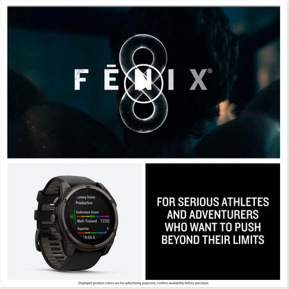 Garmin fēnix® 8 Solar, Sapphire, 51mm, DLC Titanium, Black/Pebble Gray | Larger-Sized Premium Multisport Smartwatch, Solar Charging, GPS, Built-In Flashlight, Dive-Rated, Built-In Speakers & Mic