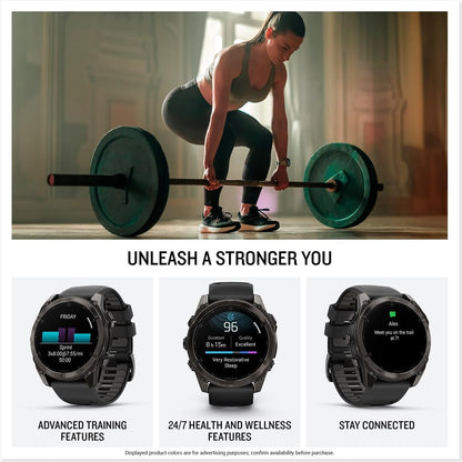 Garmin fēnix® 8, Sapphire, 51mm, DLC Titanium, Black/Pebble Gray | Larger-Sized Premium Multisport Smartwatch, AMOLED Display, GPS, Built-In Flashlight, Dive-Rated, Built-In Speakers & Mic