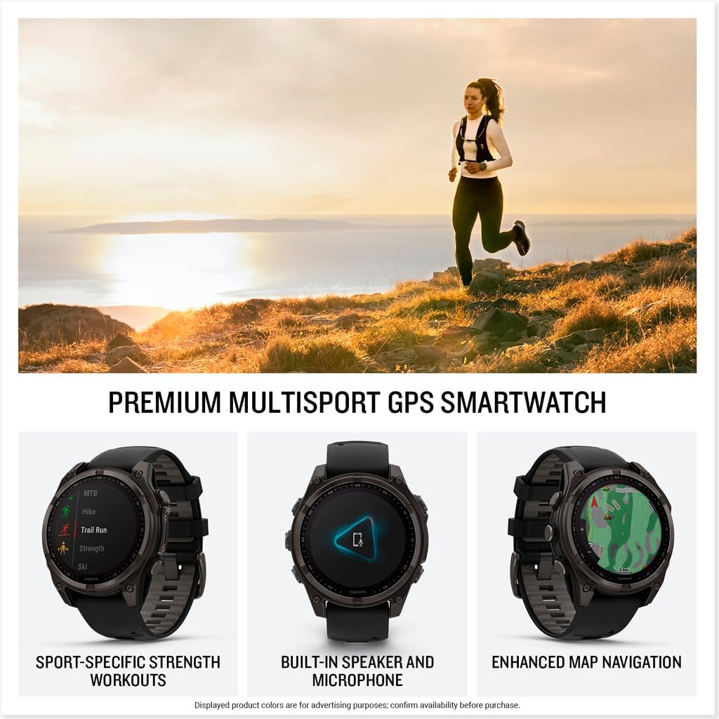 Garmin fēnix® 8 Solar Sapphire, 47mm DLC Titanium Black/Pebble Gray | Premium Multisport Smartwatch, AMOLED Display, GPS, Built-In Flashlight, Dive-Rated, Built-In Speakers & Mic