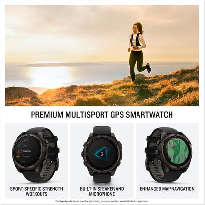Garmin fēnix® 8 Solar Sapphire, 47mm DLC Titanium Black/Pebble Gray | Premium Multisport Smartwatch, AMOLED Display, GPS, Built-In Flashlight, Dive-Rated, Built-In Speakers & Mic