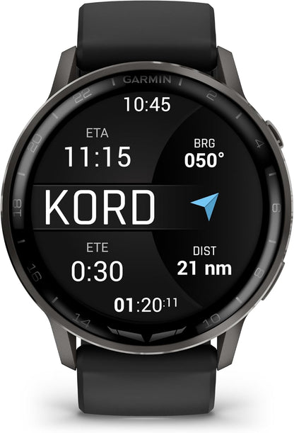 Garmin D2™ Air X15, Versatile Aviator Smartwatch with GPS, LED Flashlight, Health and Fitness Features, Aviation Weather, Built-in Microphone/Speaker, Slate with Black Silicone Band