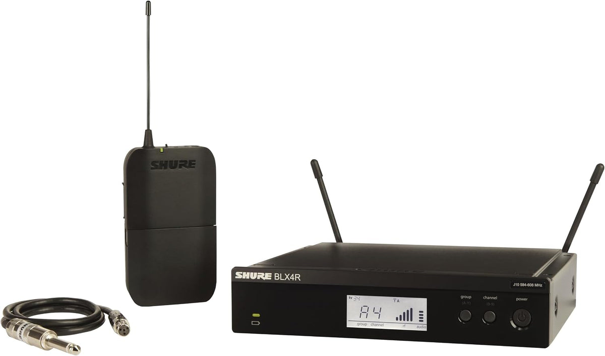 Shure BLX14R Rack-Mount Instrument Audio System H10 Band (542–572 MHz) – BLX4R Receiver, BLX1 Bodypack & 1/4" Guitar Cable, Up to 14 Hr Battery, 300 ft Range