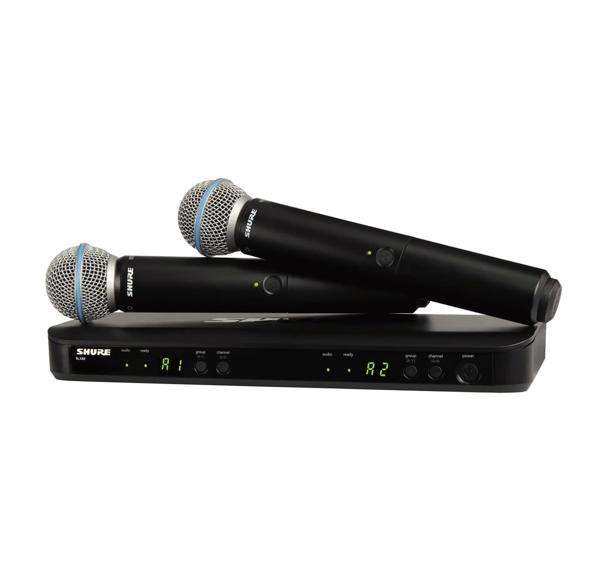 Shure BLX288/B58 Dual-Channel Wireless Audio System H9 Band (512–542 MHz) – BLX88 Receiver, (2) BLX2 Transmitters with Beta 58A Mic, Up to 14 Hr Battery, 300 ft Range