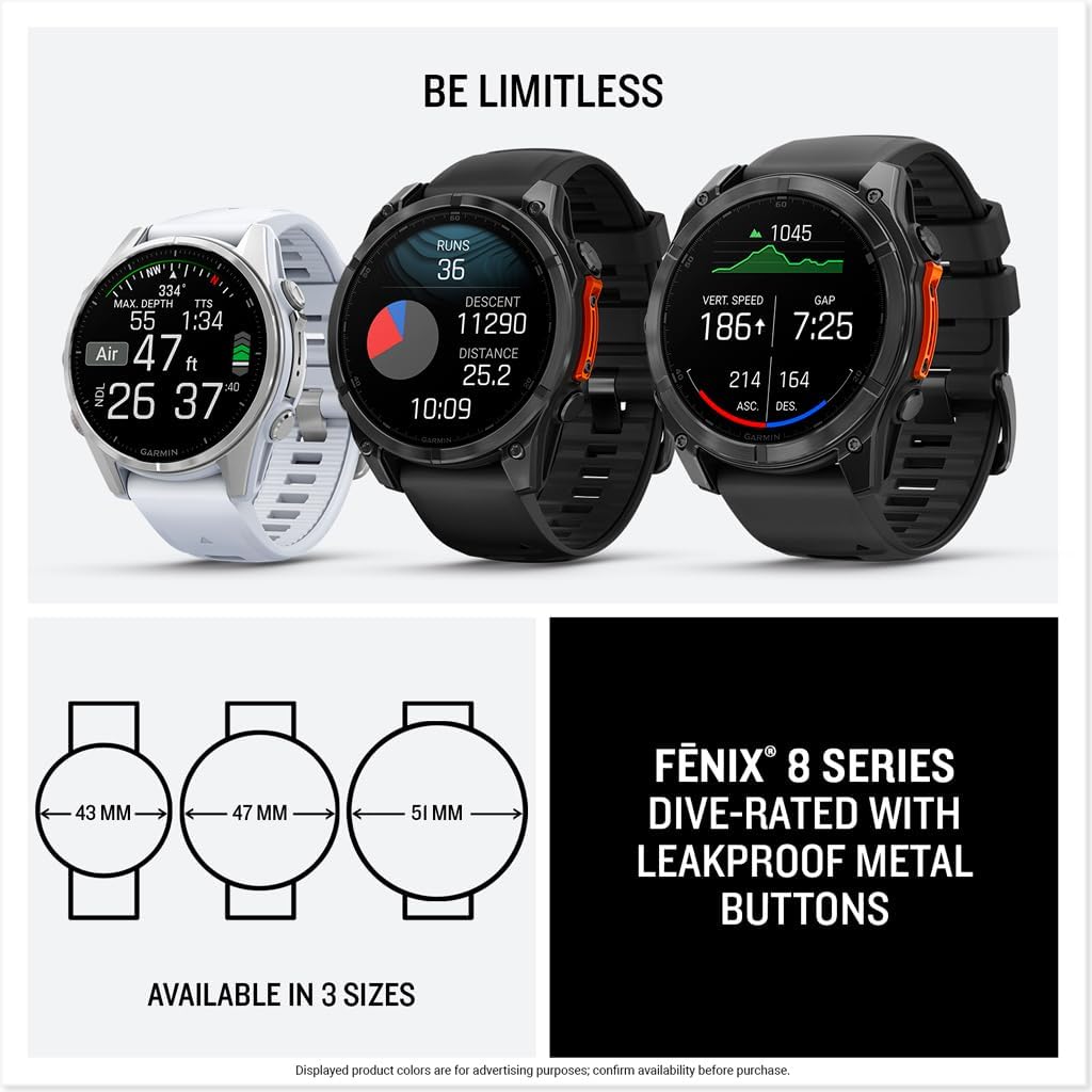 Garmin fēnix® 8, 47mm, Black | Premium Multisport Smartwatch, AMOLED Display, GPS, Built-In Flashlight, Dive-Rated, Built-In Speakers & Mic