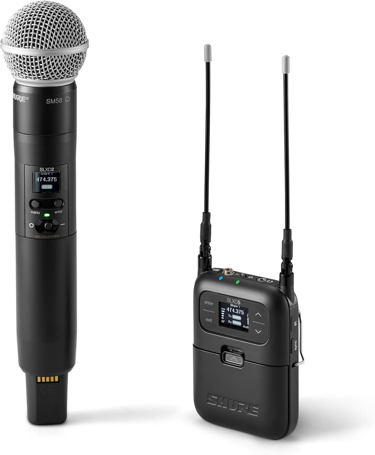 Shure SLXD25/SM58 Portable Digital Wireless System with SLXD2 Handheld Transmitter with SM58 legendary Cardioid Dynamic Vocal Microphone and SLXD5 Single-Channel Receiver | G58 Band (SLXD25/SM58-G58)