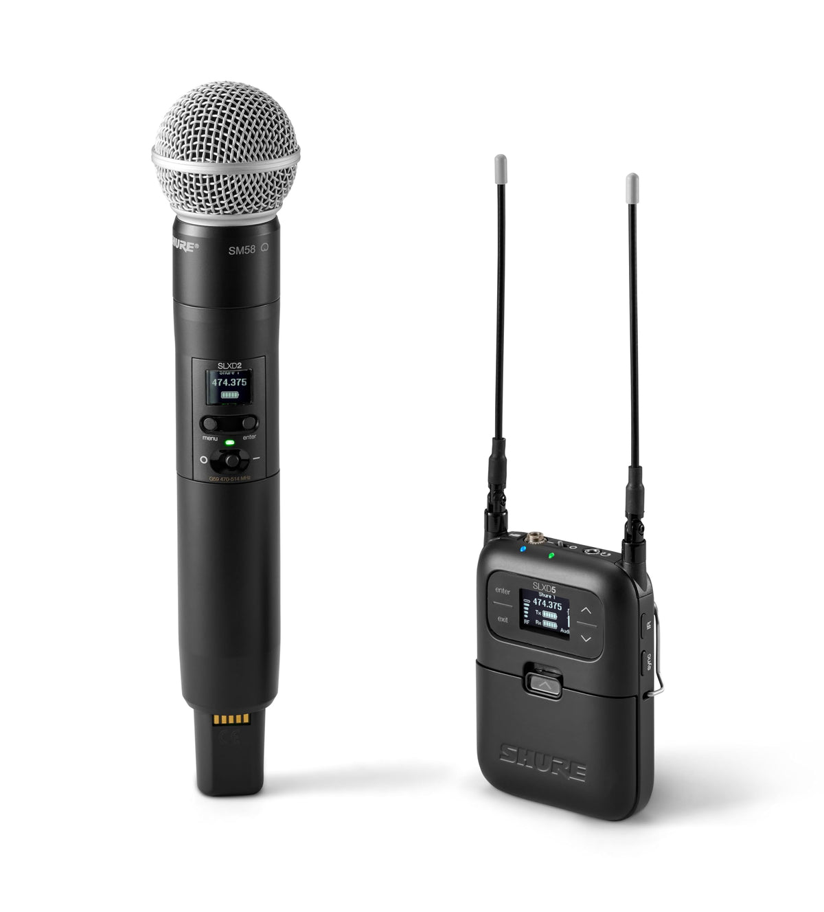 Shure SLXD25/SM58 Portable Digital Wireless System with SLXD2 Handheld Transmitter with SM58 legendary Cardioid Dynamic Vocal Microphone and SLXD5 Single-Channel Receiver | G58 Band (SLXD25/SM58-G58)