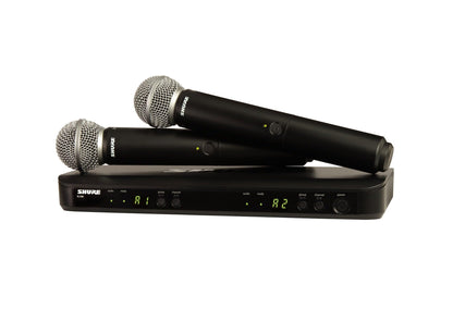 Shure BLX288/SM58 Dual-Channel Wireless Audio System H9 Band (512–542 MHz) – BLX88 Receiver, (2) BLX2 Transmitters with SM58 Dynamic Mic, Up to 14 Hr Battery, 300 ft Range