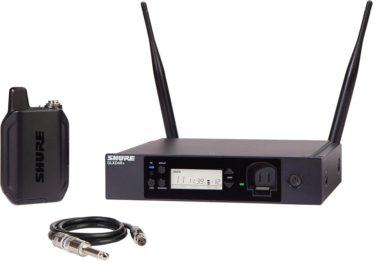 Shure GLXD14R+ Dual Band Pro Digital Wireless System for Guitar and Bass - 12-Hour Battery Life, 100 ft Range | Includes 1/4" Jack Instrument Cable & Single Channel Rack Mount Receiver (GLXD14R+-Z3)