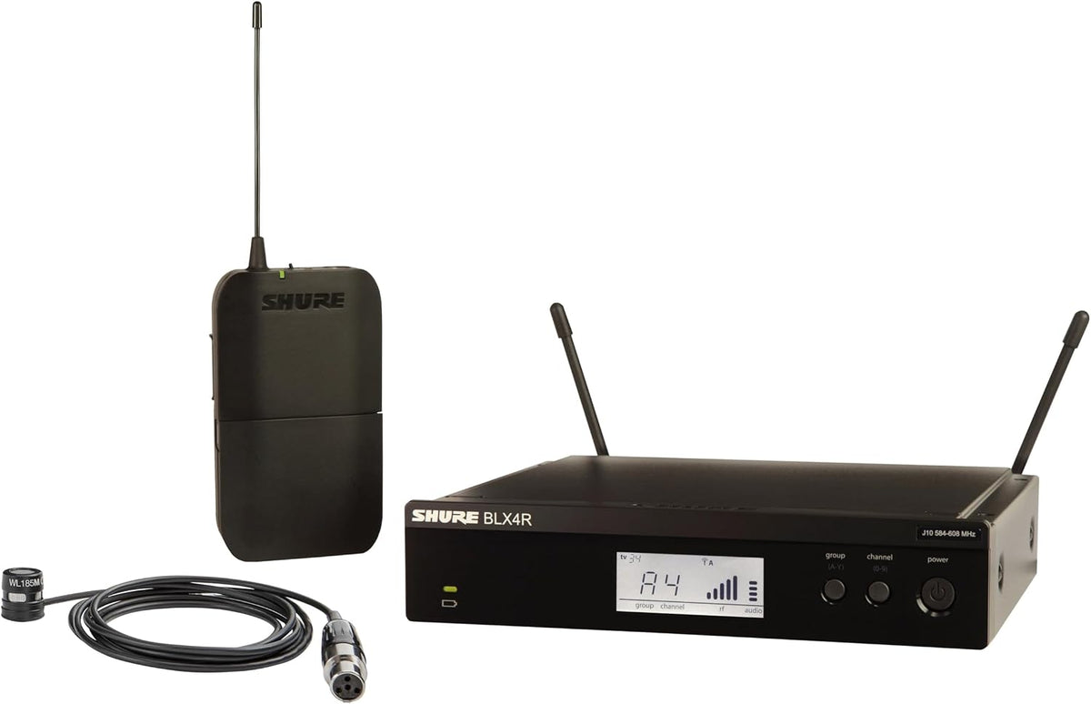 Shure BLX14R/W85M Rack-Mount Lavalier Audio System H9 Band (512–542 MHz) – BLX4R Receiver, BLX1 Bodypack & WL185m Cardioid Lavalier Mic, Up to 14 Hr Battery, 300 ft Range