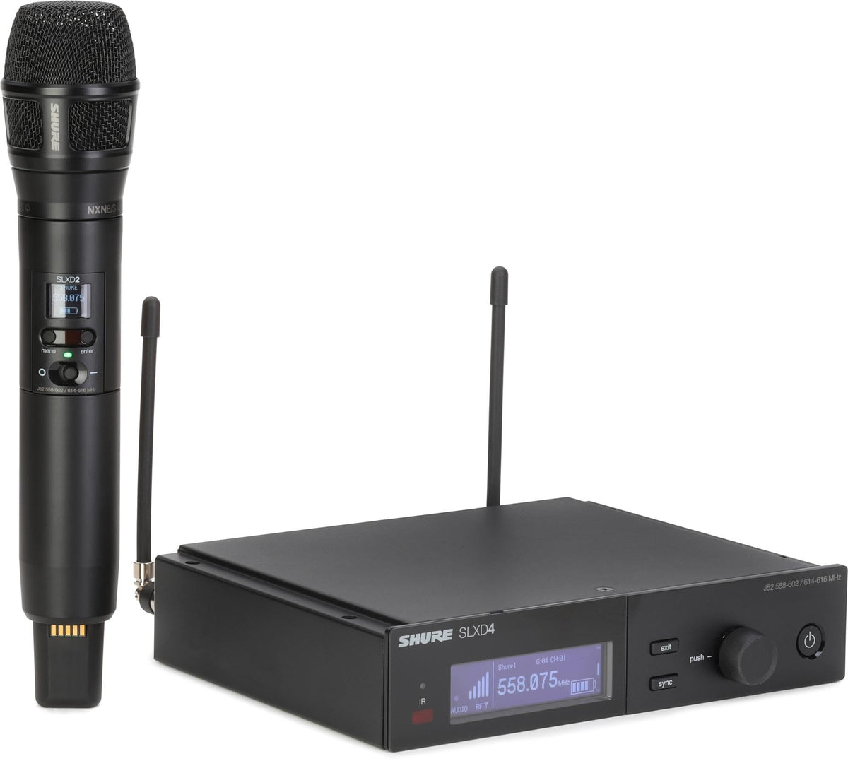 Shure SLXD24/N8SB Wireless Microphone System - Includes SLXD2 Handheld Transmitter with Nexadyne 8/S Black Vocal Mic Capsule and SLXD4 Single Channel Rack Mount Receiver | G58 Band (SLXD24/N8SB-G58)