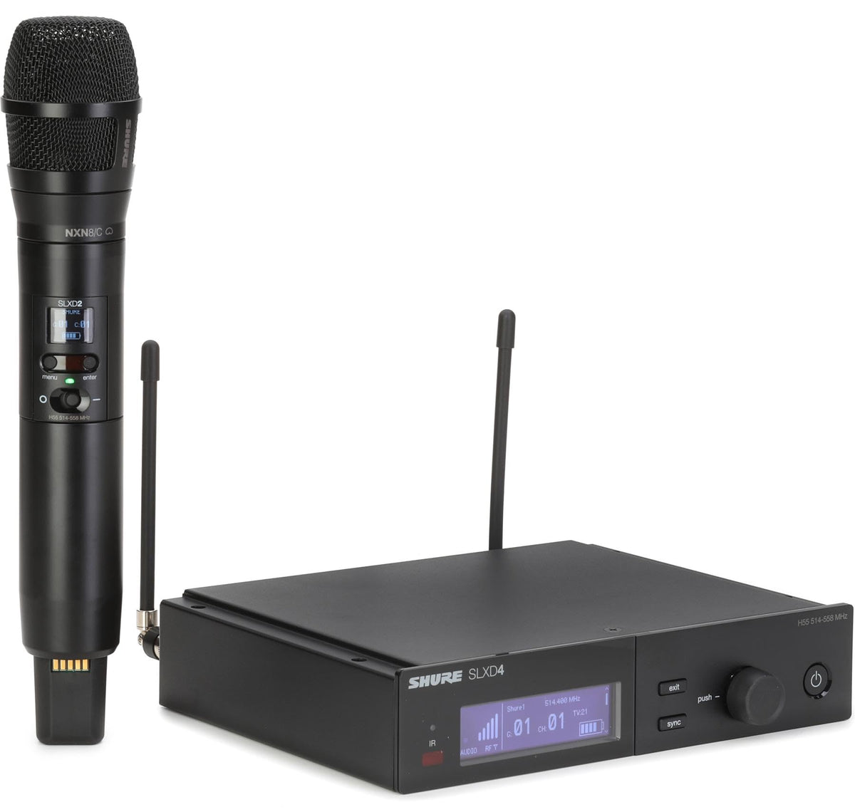 Shure SLXD24/N8CB Wireless Microphone System - Includes SLXD2 Handheld Transmitter with Nexadyne 8/C Black Vocal Mic Capsule and SLXD4 Single Channel Rack Mount Receiver | J52 Band (SLXD24/N8CB-J52)