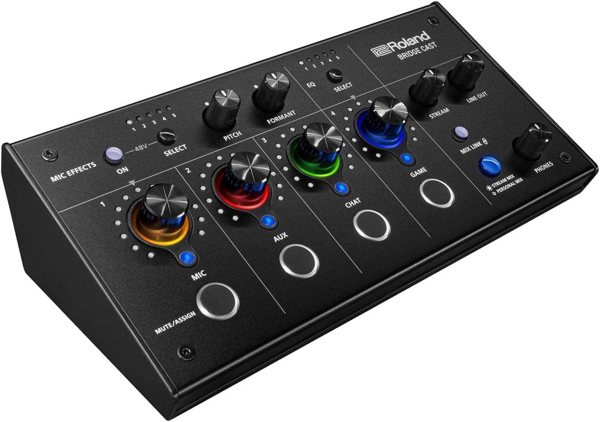 Roland BRIDGE CAST Dual Bus Gaming Mixer | Pro Audio Streaming Interface and Mixer for Online Gamers | 32-Bit Hardware DSP | USB-C Windows & Mac Connectivity | XLR Input for Mics | Black