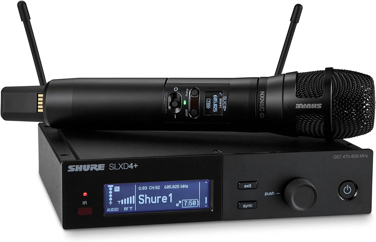 Shure SLXD24+/58 Handheld Wireless System - SLXD4+ Receiver, SLXD2+ Handheld Transmitter with Nexadyne 8/C Capsule, Bluetooth Monitoring, G57 Band