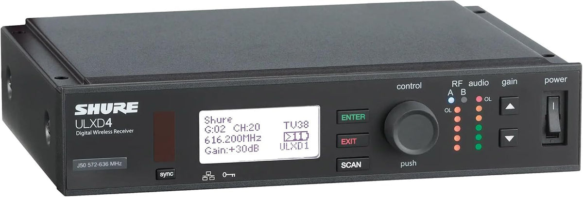 Shure ULXD4 Single Channel Receiver - for use with ULX-D Digital Wireless Microphone Systems, Transmitter Sold Separately | H50 Band (ULXD4=-H50)