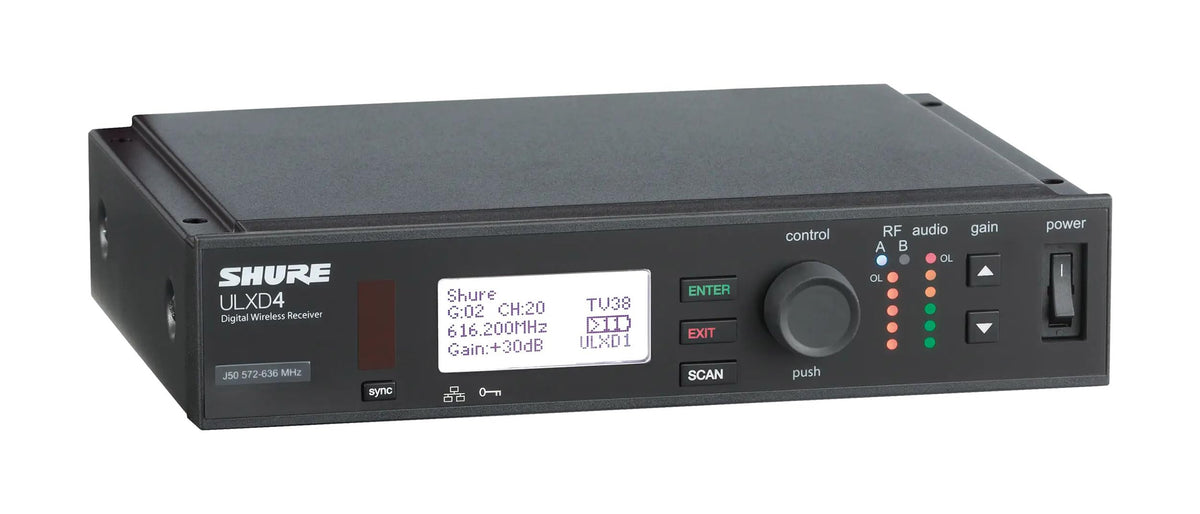 Shure ULXD4D Dual Channel Receiver - for use with ULX-D Digital Wireless Microphone Systems, Transmitters Sold Separately | V50 Band (ULXD4D=-V50)