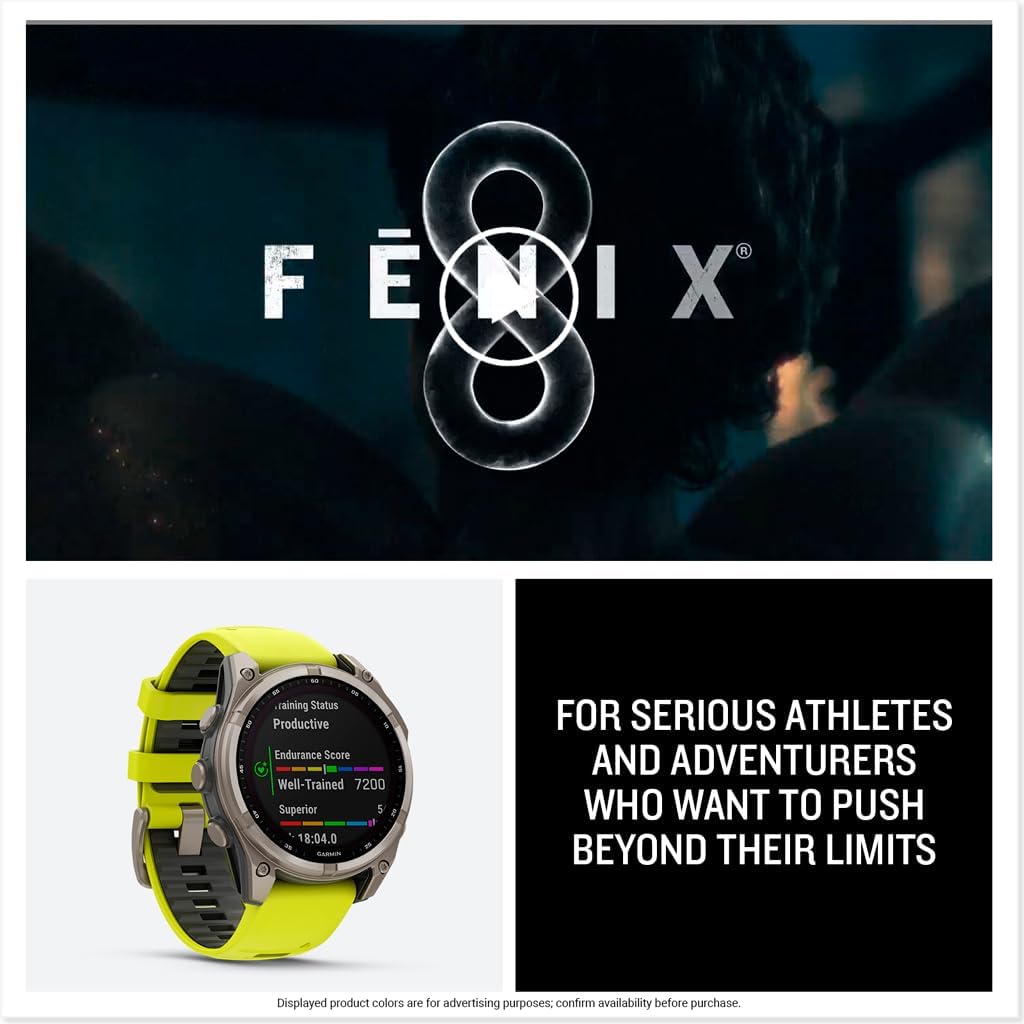 Garmin fēnix® 8 Solar, Sapphire, 47mm, Titanium, Amp Yellow/Graphite | Larger-Sized Premium Multisport Smartwatch, Solar Charging, GPS, Built-In Flashlight, Dive-Rated, Built-In Speakers & Mic