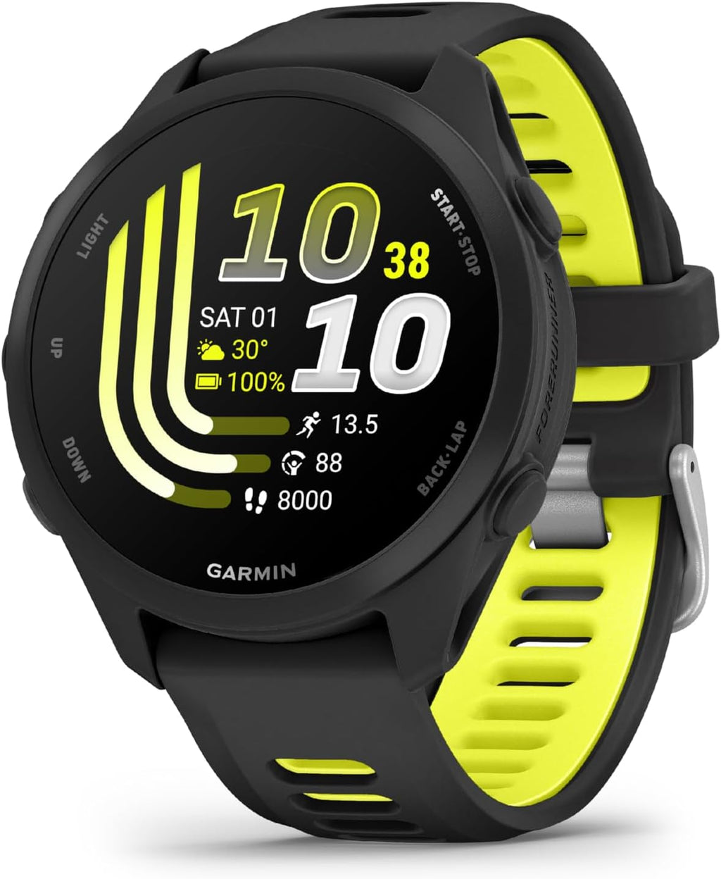 Garmin Forerunner® 170 Music, 43mm, Black/Amp Yellow | GPS Running Smartwatch, Music On Your Wrist, Pace & Distance, Daily Suggested Workouts, Garmin Coach, Adaptive Training Plans