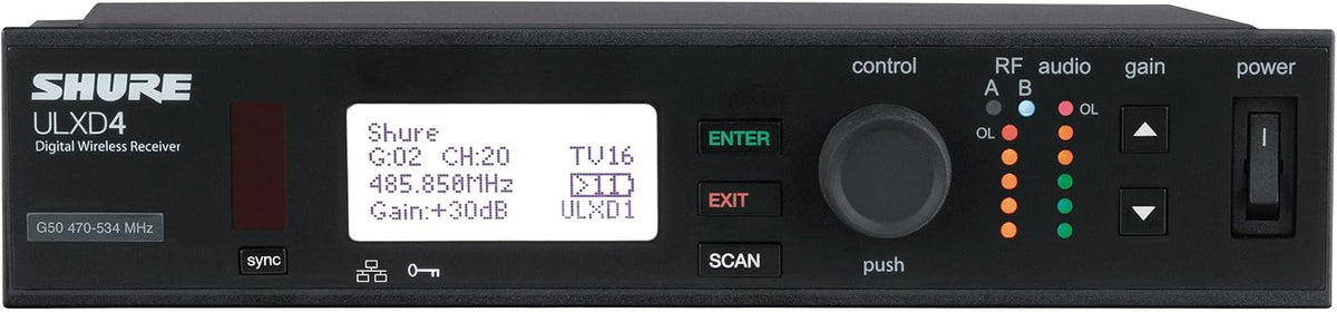 Shure ULXD4 Single Channel Receiver - for use with ULX-D Digital Wireless Microphone Systems, Transmitter Sold Separately | H50 Band (ULXD4=-H50)