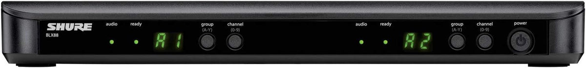 Shure BLX288/SM58 Dual-Channel Wireless Audio System H9 Band (512–542 MHz) – BLX88 Receiver, (2) BLX2 Transmitters with SM58 Dynamic Mic, Up to 14 Hr Battery, 300 ft Range
