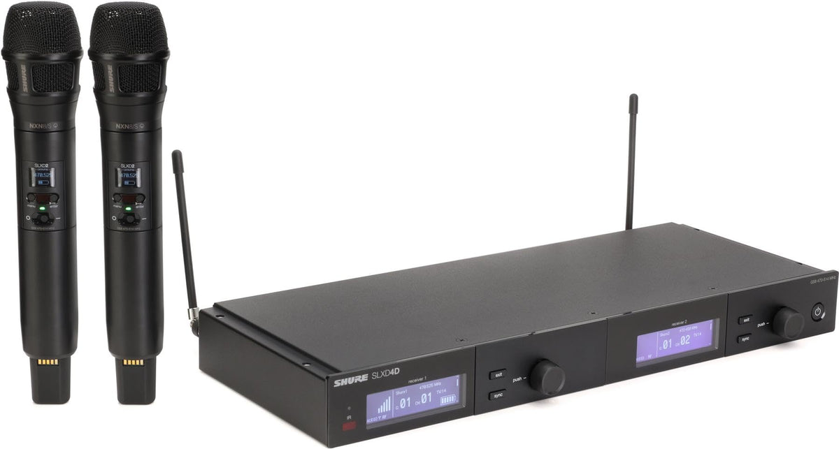 Shure SLXD24/N8SB Wireless Microphone System - Includes SLXD2 Handheld Transmitter with Nexadyne 8/S Black Vocal Mic Capsule and SLXD4 Single Channel Rack Mount Receiver | G58 Band (SLXD24/N8SB-G58)