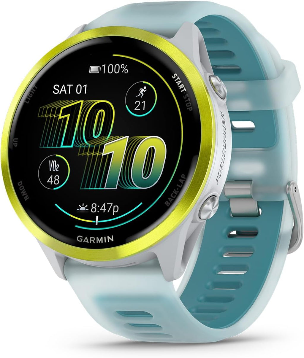 Garmin Forerunner® 570, 47mm, Aluminum, Whitestone/Turquoise | Advanced GPS Running & Triathlon Smartwatch, AMOLED Display, Training & Recovery Features