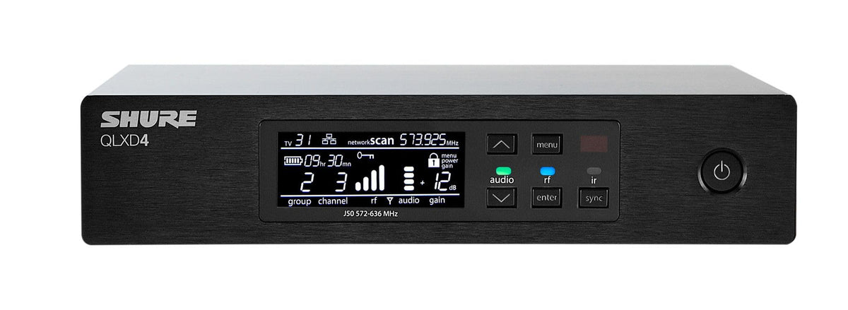 Shure QLXD4 Single Channel Receiver - for use with QLX-D Digital Wireless Systems, Transmitter Sold Separately | H50 Band (QLXD4=-H50)