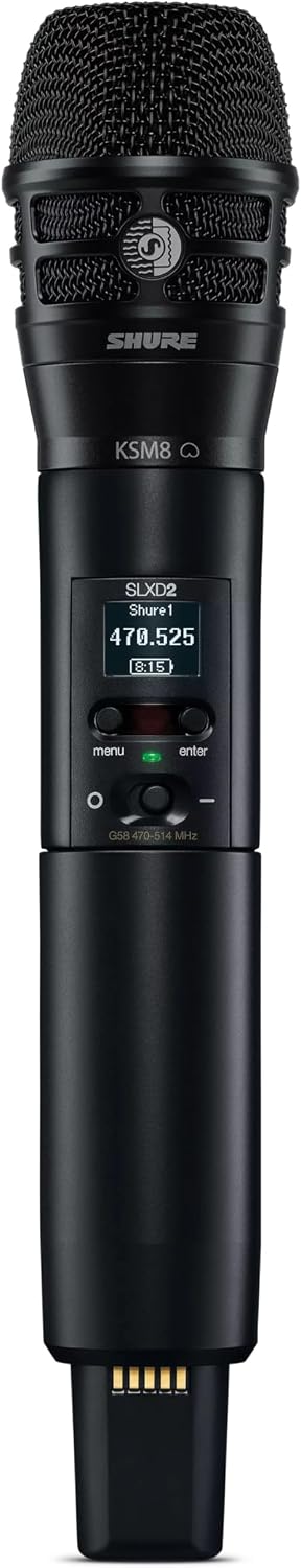 Shure SLXD2/K8B Handheld Transmitter with KSM8 Black Vocal Mic Capsule - for use with SLX-D Digital Wireless Microphone Systems, Receiver Sold Separately | G58 Band (SLXD2/K8B=-G58)