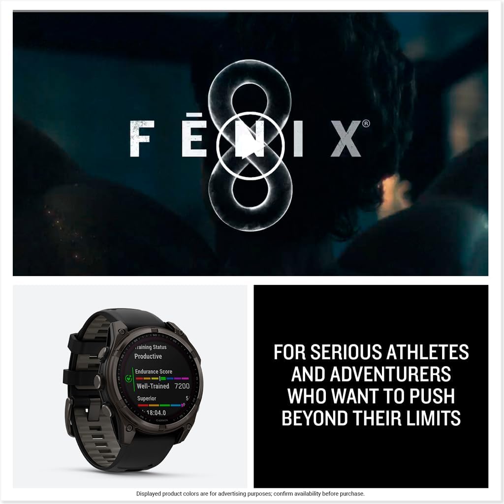 Garmin fēnix® 8 Solar Sapphire, 47mm DLC Titanium Black/Pebble Gray | Premium Multisport Smartwatch, AMOLED Display, GPS, Built-In Flashlight, Dive-Rated, Built-In Speakers & Mic