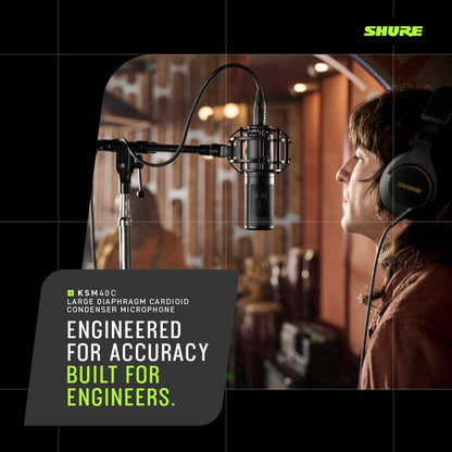 Shure KSM40C Large Diaphragm Cardioid Microphone - 1” Capsule, Rich Low-End, Low Self-Noise, Uniform Cardioid Pattern, Included Shock Mount & Pop Filter