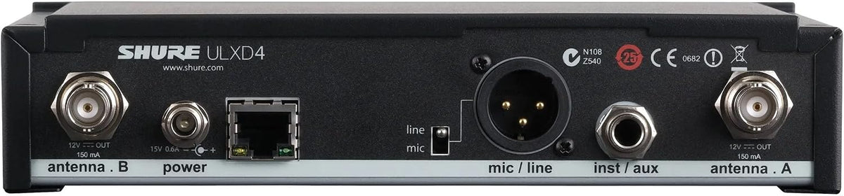 Shure ULXD4 Single Channel Receiver - for use with ULX-D Digital Wireless Microphone Systems, Transmitter Sold Separately | H50 Band (ULXD4=-H50)