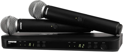 Shure BLX288/SM58 Dual-Channel Wireless Audio System H9 Band (512–542 MHz) – BLX88 Receiver, (2) BLX2 Transmitters with SM58 Dynamic Mic, Up to 14 Hr Battery, 300 ft Range