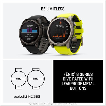 Garmin fēnix® 8 Solar Sapphire, 47mm DLC Titanium Black/Pebble Gray | Premium Multisport Smartwatch, AMOLED Display, GPS, Built-In Flashlight, Dive-Rated, Built-In Speakers & Mic