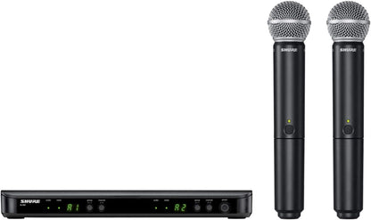 Shure BLX288/SM58 Dual-Channel Wireless Audio System H9 Band (512–542 MHz) – BLX88 Receiver, (2) BLX2 Transmitters with SM58 Dynamic Mic, Up to 14 Hr Battery, 300 ft Range