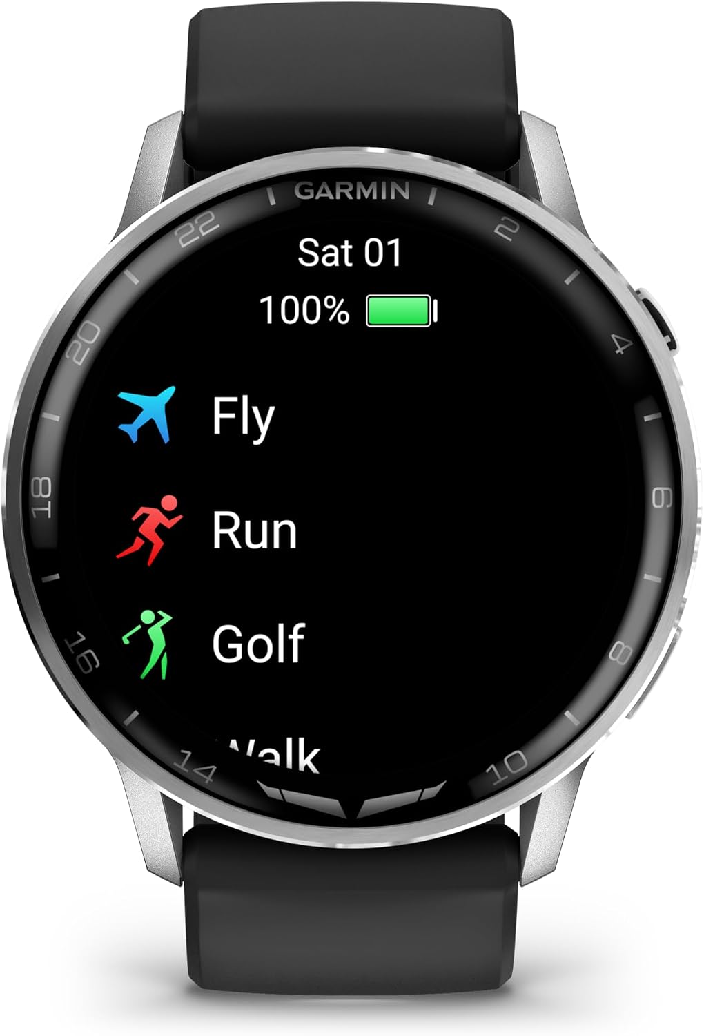 Garmin D2™ Air X15, Versatile Aviator Smartwatch with GPS, LED Flashlight, Health and Fitness Features, Aviation Weather, Built-in Microphone/Speaker, Silver with Black Silicone Band