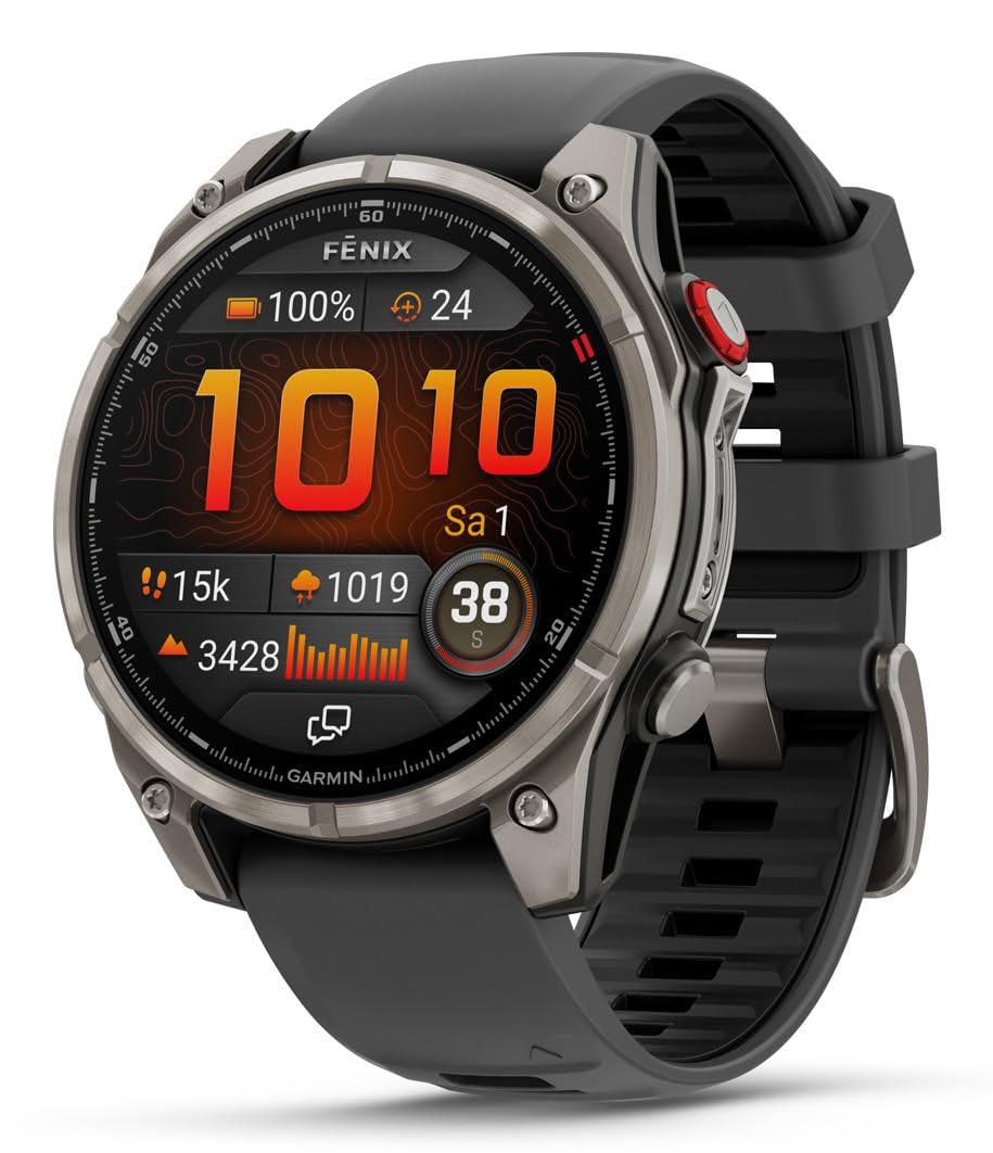Garmin fēnix® 8 Solar, Sapphire, 51mm, DLC Titanium, Black/Pebble Gray | Larger-Sized Premium Multisport Smartwatch, Solar Charging, GPS, Built-In Flashlight, Dive-Rated, Built-In Speakers & Mic