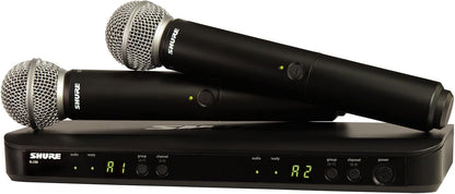 Shure BLX288/SM58 Dual-Channel Wireless Audio System H11 Band (572–596 MHz) – BLX88 Receiver, (2) BLX2 Transmitters with SM58 Dynamic Mic, Up to 14 Hr Battery, 300 ft Range