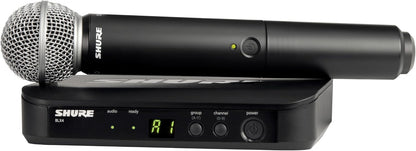 Shure BLX24/SM58 Handheld Wireless Audio System J11 Band (596–620 MHz) – BLX4 Receiver, BLX2 Transmitter with SM58 Dynamic Mic, Up to 14 Hr Battery, 300 ft Range