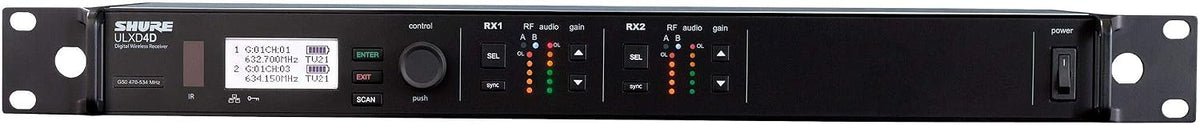 Shure ULXD4D Dual Channel Receiver - for use with ULX-D Digital Wireless Microphone Systems, Transmitters Sold Separately | V50 Band (ULXD4D=-V50)