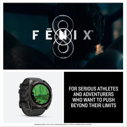 Garmin fēnix® 8, Sapphire, 51mm, DLC Titanium, Black/Pebble Gray | Larger-Sized Premium Multisport Smartwatch, AMOLED Display, GPS, Built-In Flashlight, Dive-Rated, Built-In Speakers & Mic