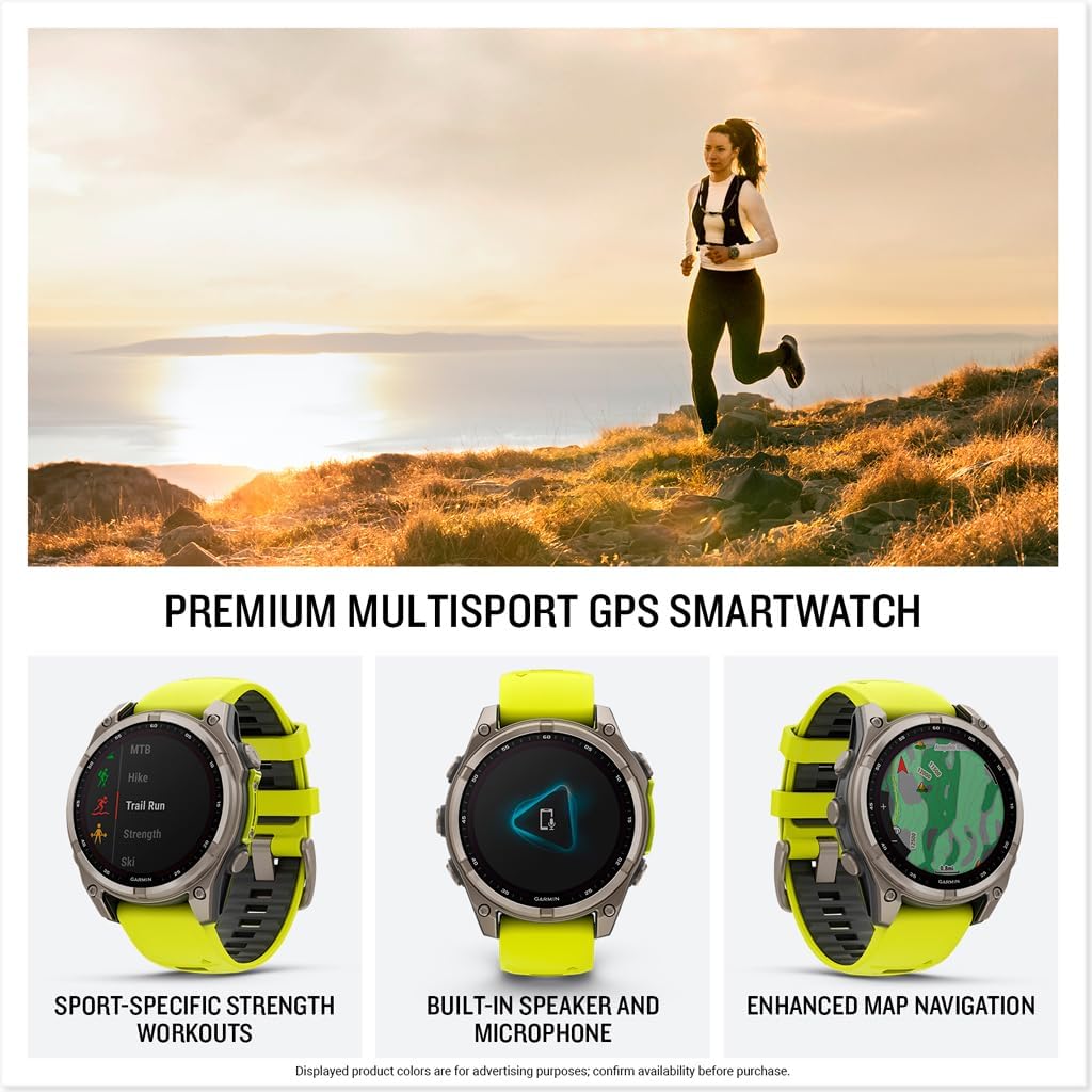 Garmin fēnix® 8 Solar, Sapphire, 47mm, Titanium, Amp Yellow/Graphite | Larger-Sized Premium Multisport Smartwatch, Solar Charging, GPS, Built-In Flashlight, Dive-Rated, Built-In Speakers & Mic