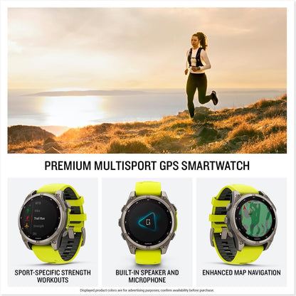Garmin fēnix® 8 Solar, Sapphire, 47mm, Titanium, Amp Yellow/Graphite | Larger-Sized Premium Multisport Smartwatch, Solar Charging, GPS, Built-In Flashlight, Dive-Rated, Built-In Speakers & Mic