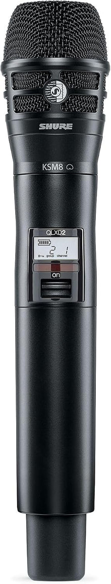 Shure QLXD2/K8B Handheld Transmitter with KSM8 Black Vocal Mic Capsule - for use with QLX-D Digital Wireless Microphone Systems, Receiver Sold Separately | G50 Band (QLXD2/K8B=-G50)