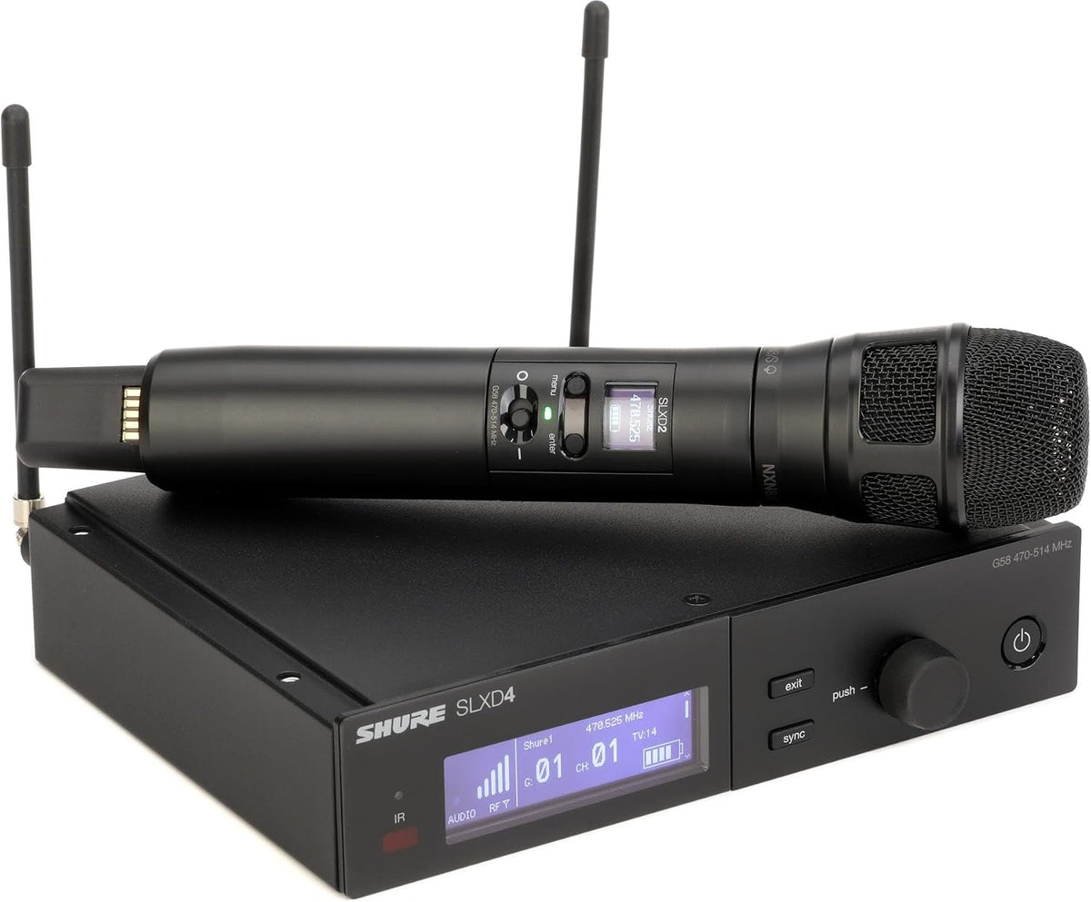Shure SLXD24/N8SB Wireless Microphone System - Includes SLXD2 Handheld Transmitter with Nexadyne 8/S Black Vocal Mic Capsule and SLXD4 Single Channel Rack Mount Receiver | G58 Band (SLXD24/N8SB-G58)