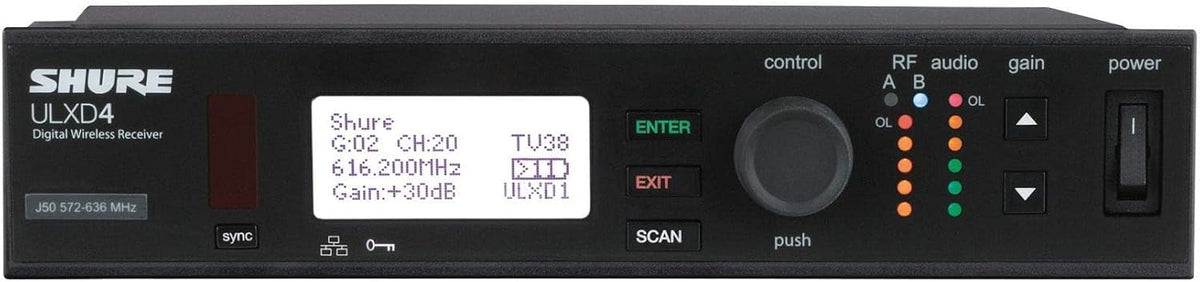 Shure ULXD4 Single Channel Receiver - for use with ULX-D Digital Wireless Microphone Systems, Transmitter Sold Separately | V50 Band (ULXD4=-V50)