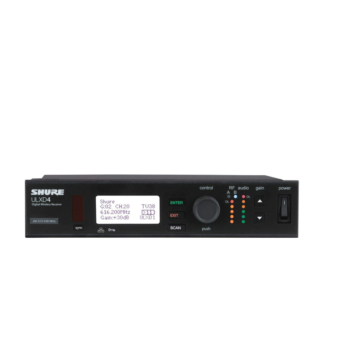 Shure ULXD4 Single Channel Receiver - for use with ULX-D Digital Wireless Microphone Systems, Transmitter Sold Separately | V50 Band (ULXD4=-V50)