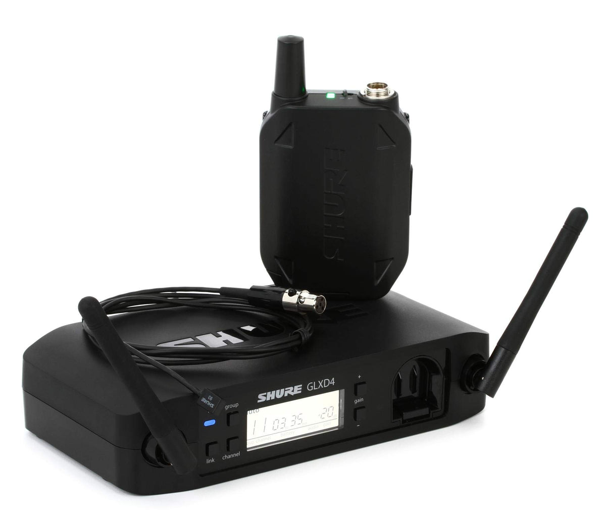 Shure GLXD14+/93 Dual Band Pro Digital Wireless Microphone System for Interviews, Presenting, Theater - 12-Hour Battery Life, 100 ft Range | WL93 Lavalier Mic, Single Channel Receiver (GLXD14+/93-Z3)