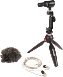Shure Portable Videography Kit - Professional Recording Rig with MV88+ iPhone Mic, Manfrotto PIXI Tripod, Phone Clamp, Mount, AMV88-Fur Windjammer and SE215 PRO Sound Isolating Earbuds (MV88+SE215-CL)
